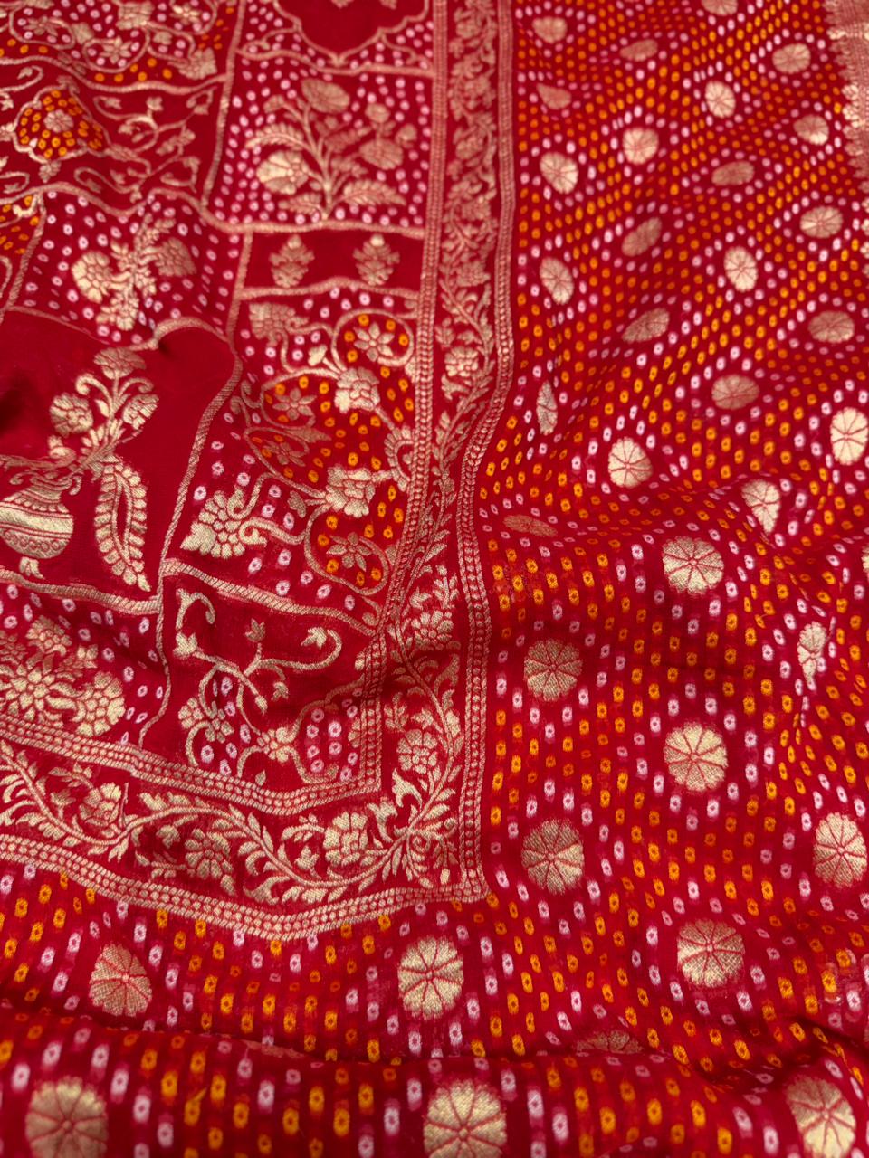 Georgette Banarasi wedding silk saree color hot red
