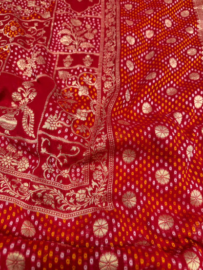 Georgette Banarasi wedding silk saree color hot red