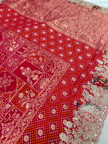 Pure georgette Banarasi silk saree color Rani