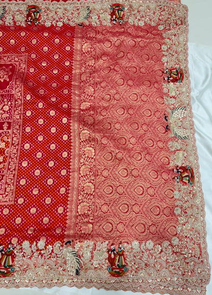 Pure georgette Banarasi silk saree color Rani