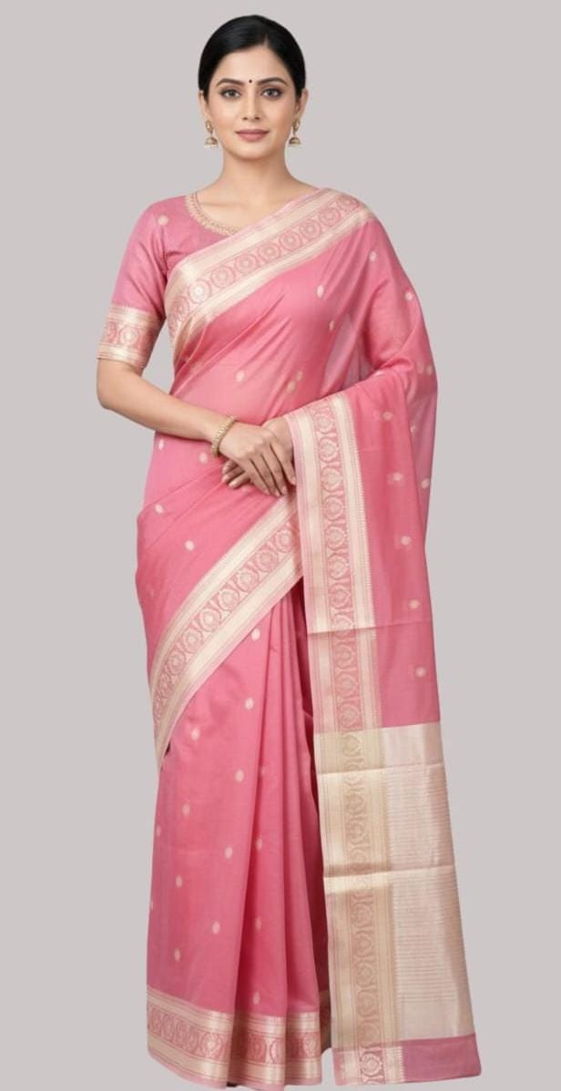 Banarasi Fancy Cotton Saree ( gajari color)
