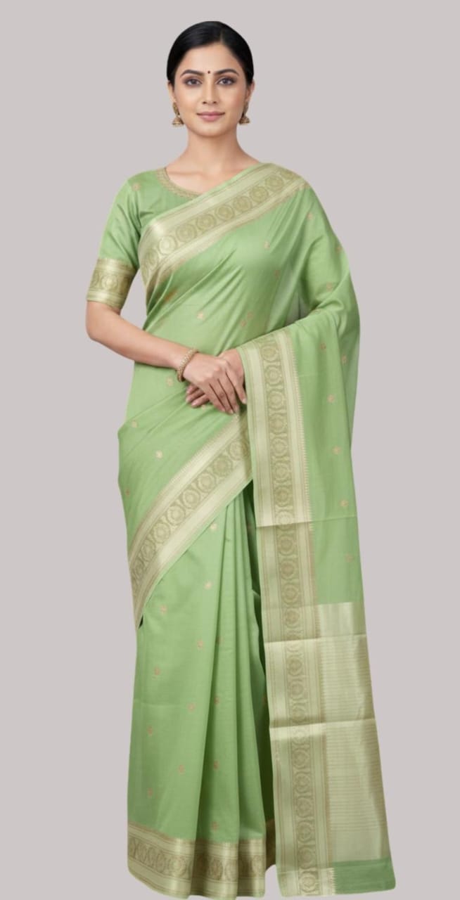 Banarasi ethnic cotton saree ( pista green color )