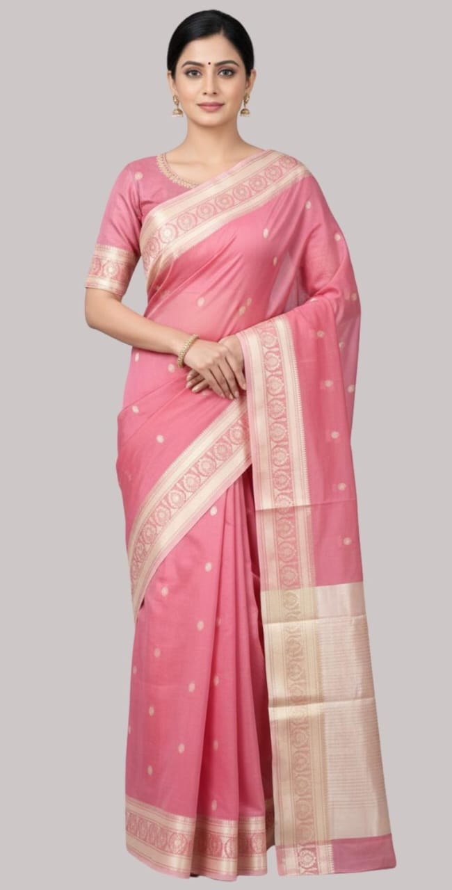 Banarasi ethnic cotton saree ( gajari color )