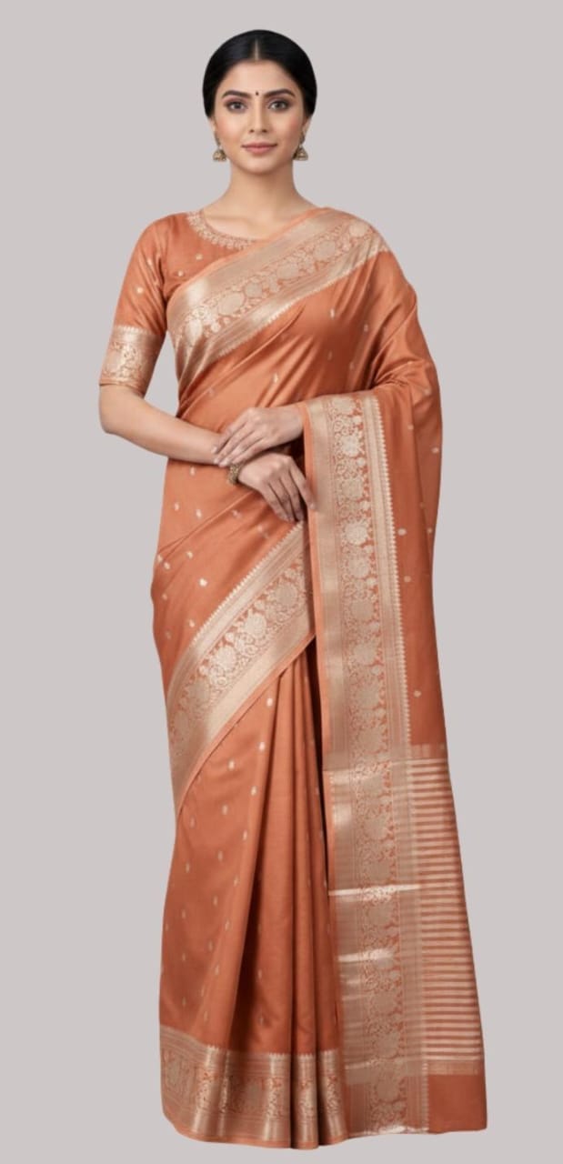 Banarasi ethnic cotton saree ( rust color )