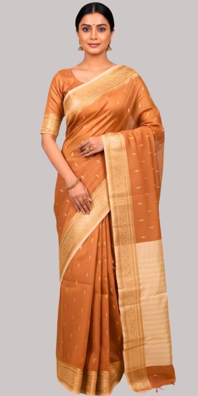 Banarasi twil cotton saree ( brick color)