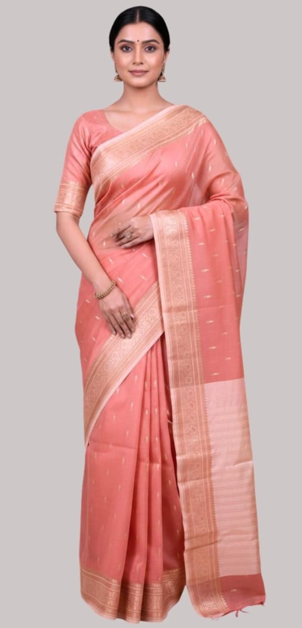 Banarasi twil cotton saree ( peach color )