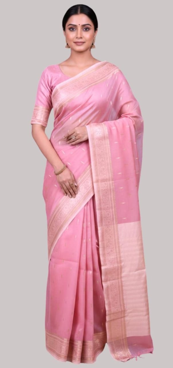 Banarasi twil cotton saree ( pink  color)