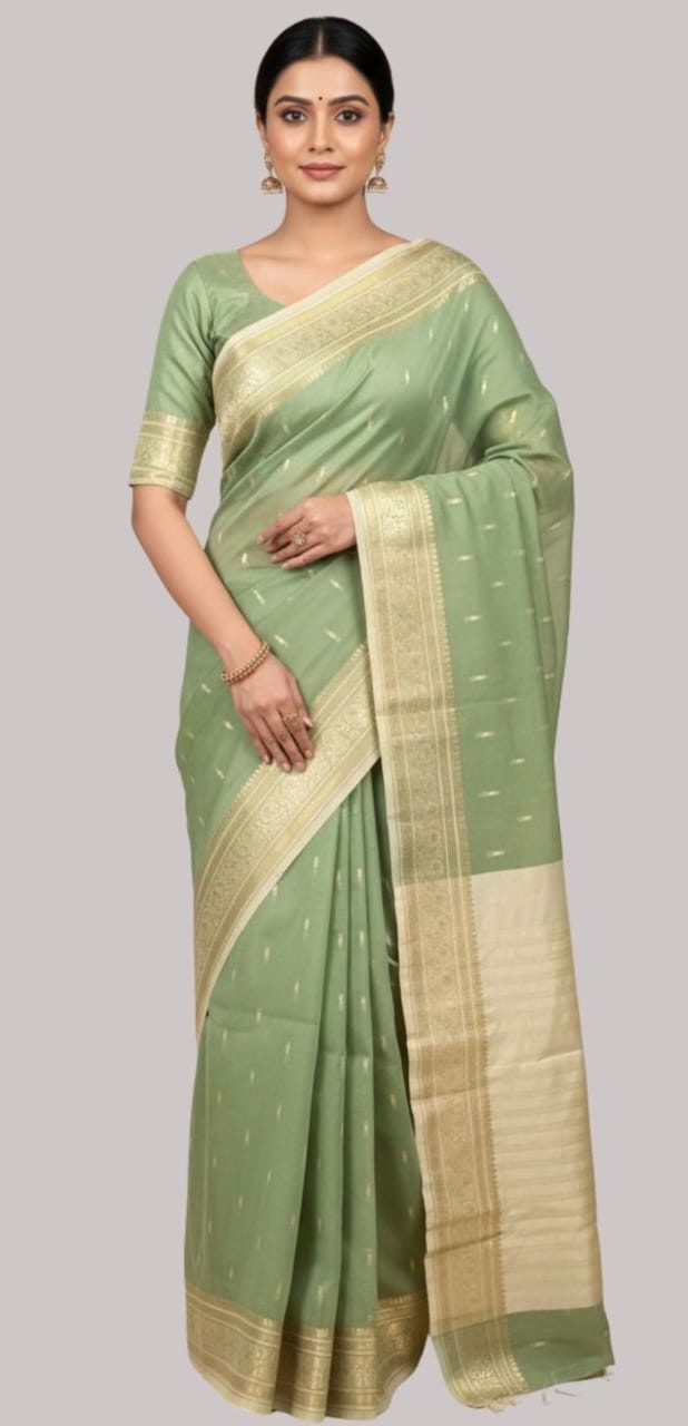 Banarasi twil cotton saree ( pista green color)