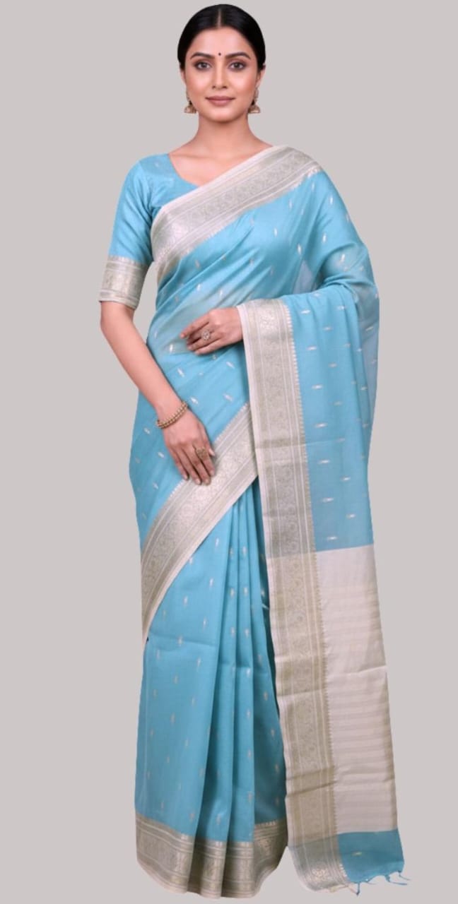 Banarasi twil cotton saree ( sky blue color)