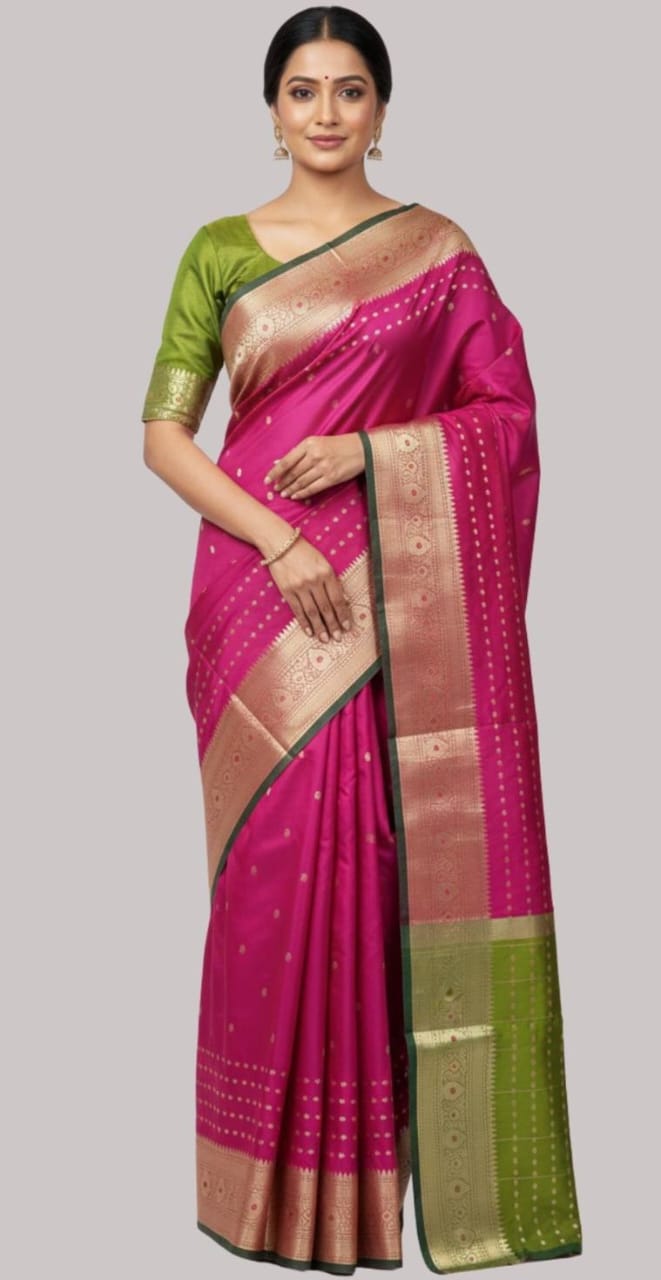 Banarasi Pattu contrast silk saree ( hot pink color)