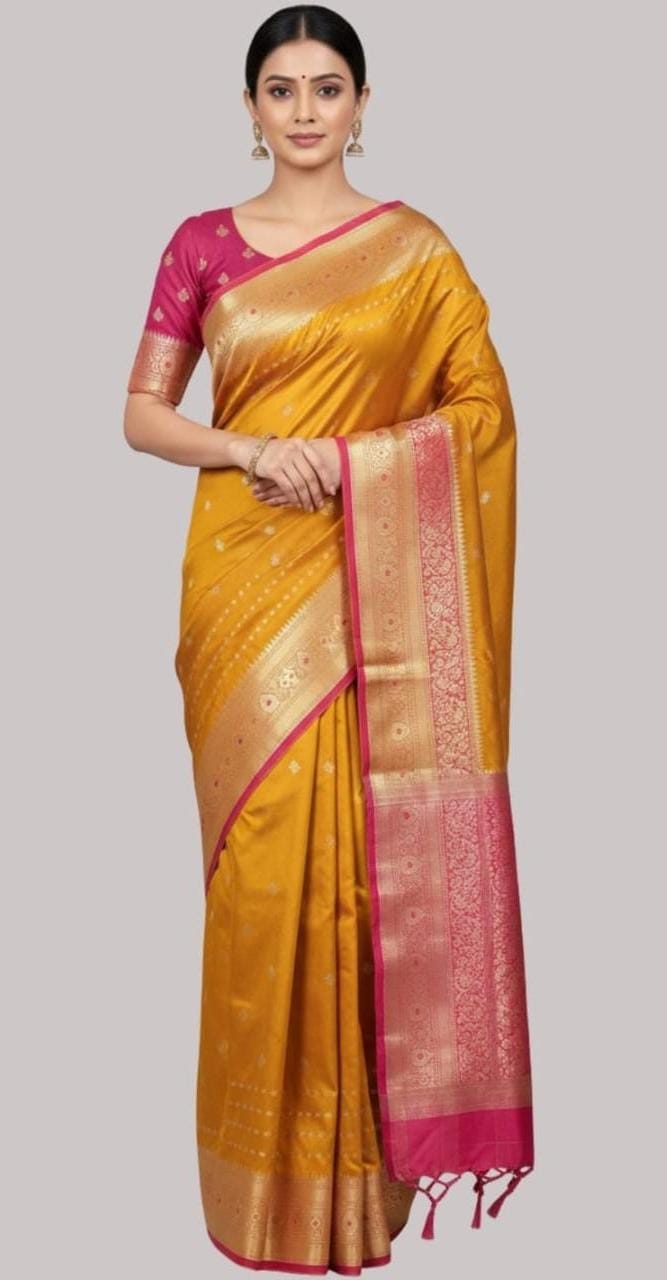 Banarasi Pattu contrast silk saree ( mustard color)