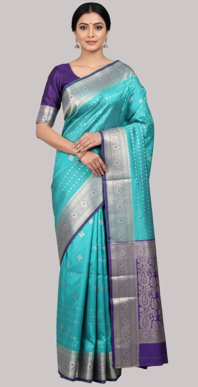 Banarasi Pattu contrast silk saree ( sea green color )
