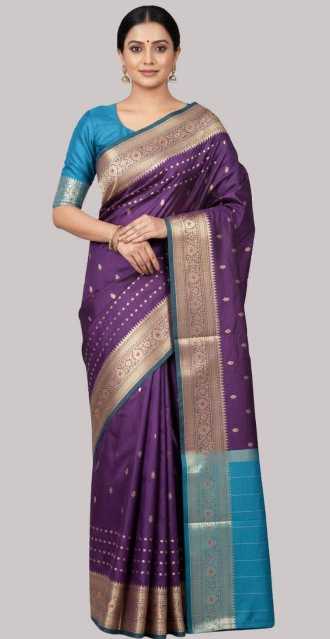 Banarasi Pattu contrast silk saree ( wine color )