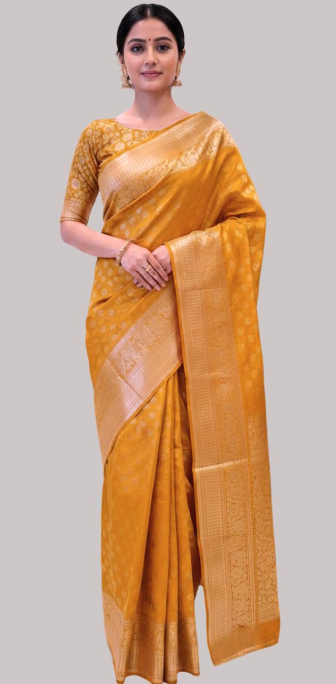 Banarasi tissue silk saree (Mustard Color )