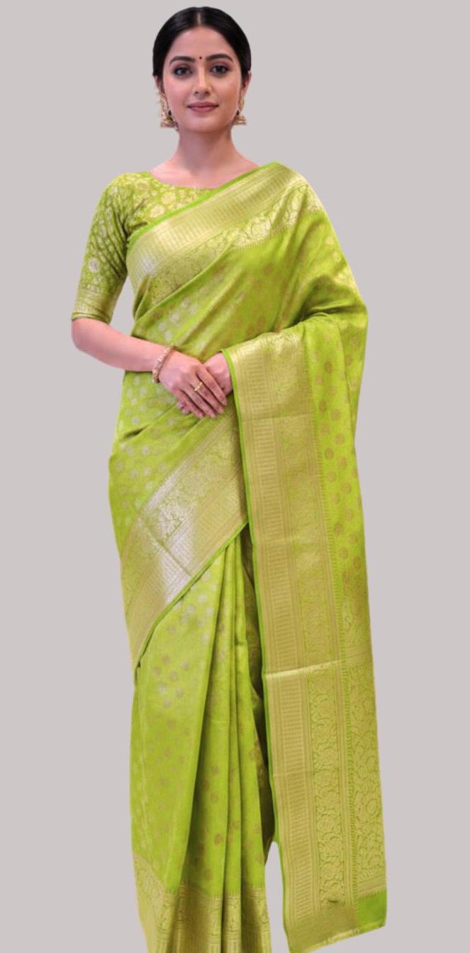 Banarasi tissue silk saree (Neon Green )