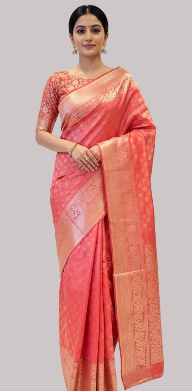 Banarasi tissue silk saree (Peach Color )