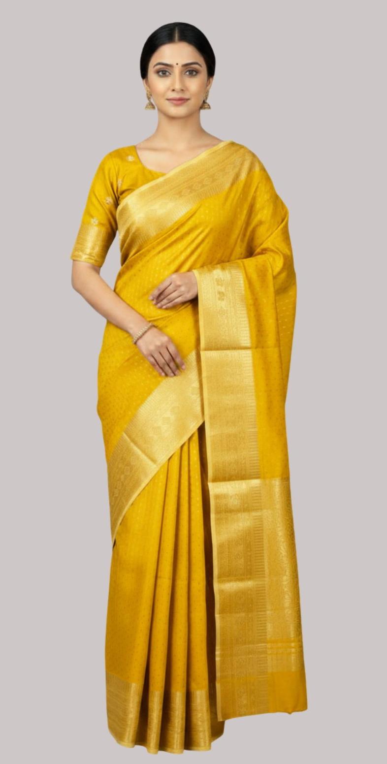 Banarasi Doria fancy silk saree (Yellow color )