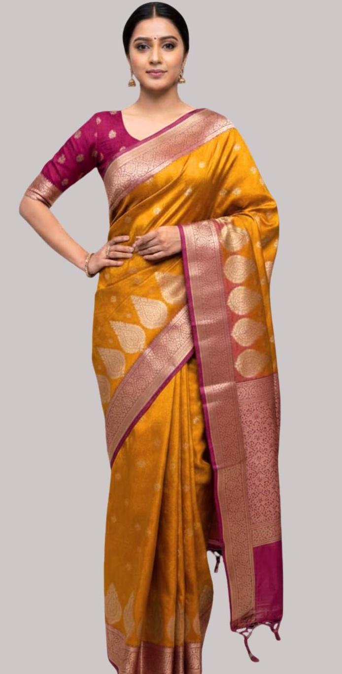 Banarasi Kakari tissue silk saree ( Mustard gold color )