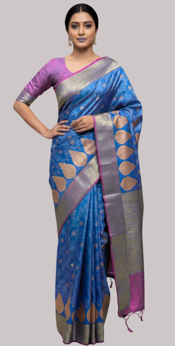 Banarasi Kakari tissue silk saree (Navy Blue Saree)