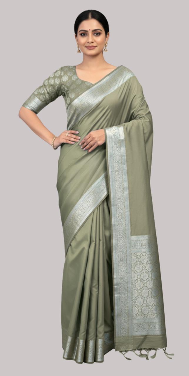 Banarasi tissue silk saree Light Mehendi