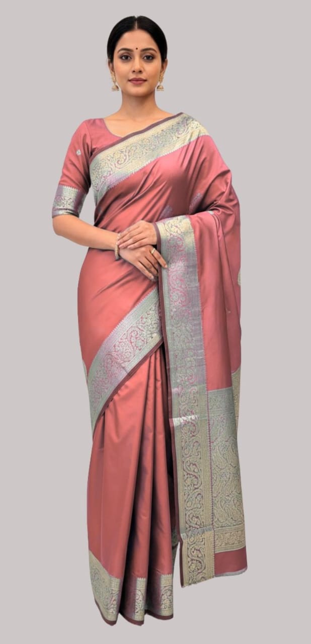 Banarasi moon silk saree ( onian color )