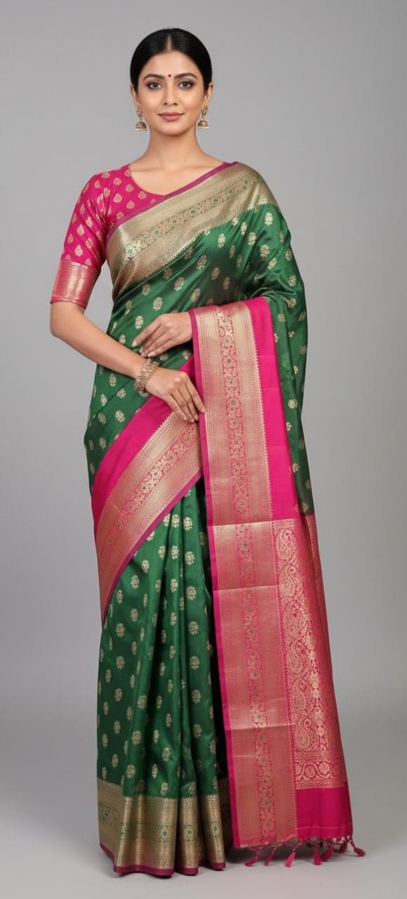 Banarasi manual silk saree ( Bottle green color )
