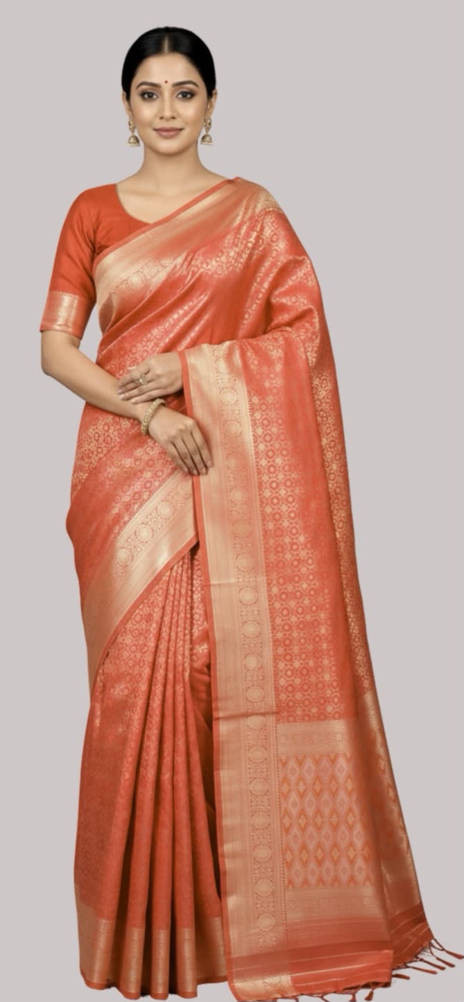 Banarasi mango silk saree (Orange  color )