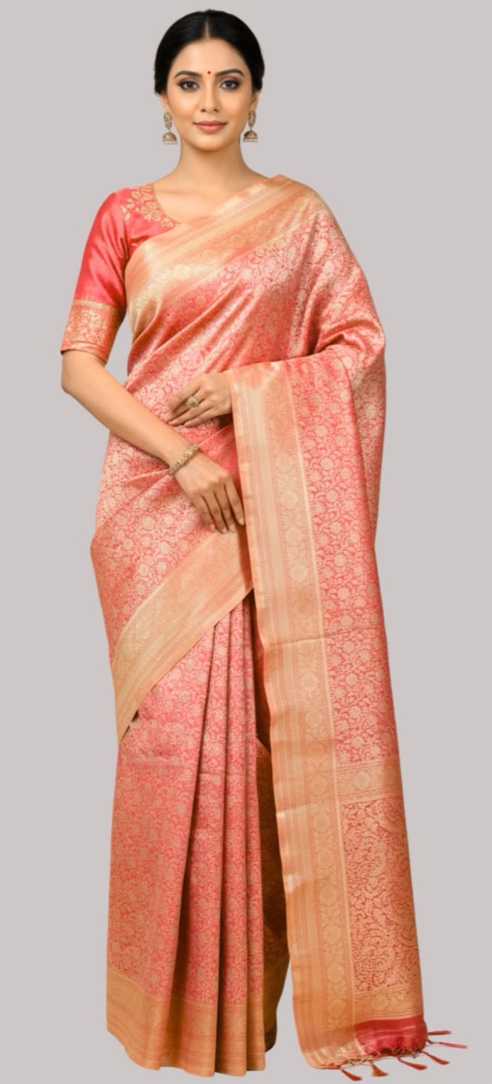 Banarasi tissue silk saree  ( Orange Color )