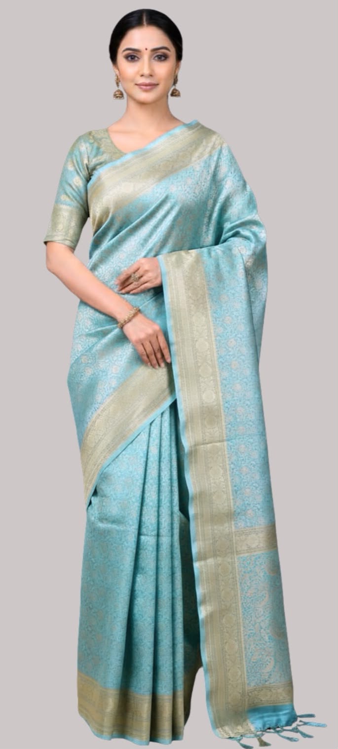 Banarasi tissue silk saree  ( Sky Blue Color )