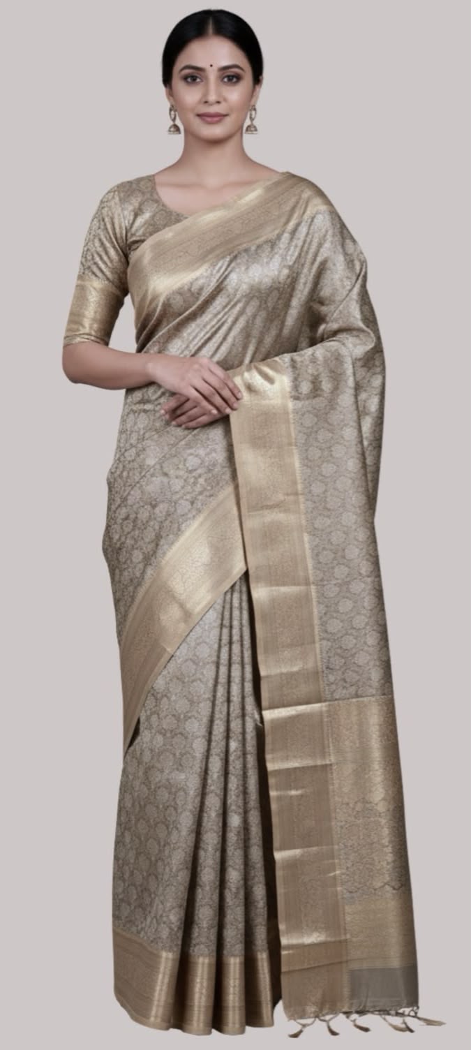 Banarasi zamdani tissue silk saree ( Grey Color)