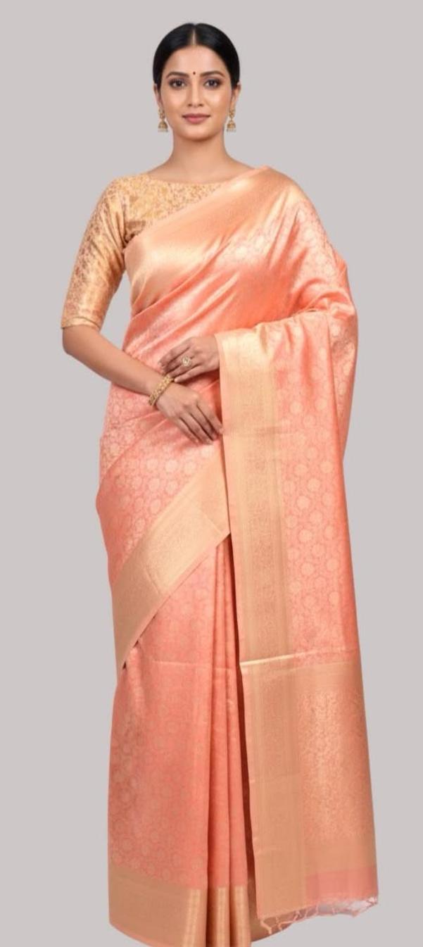 Banarasi zamdani tissue silk saree ( Rust Gold Color )