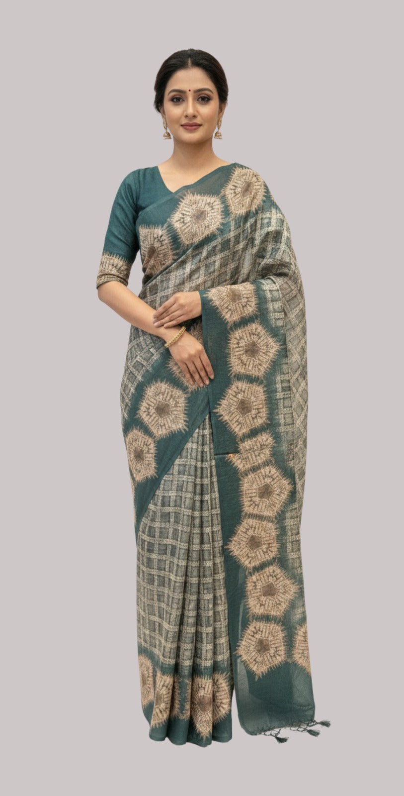 fancy cotton saree ( Midnight Green Color)