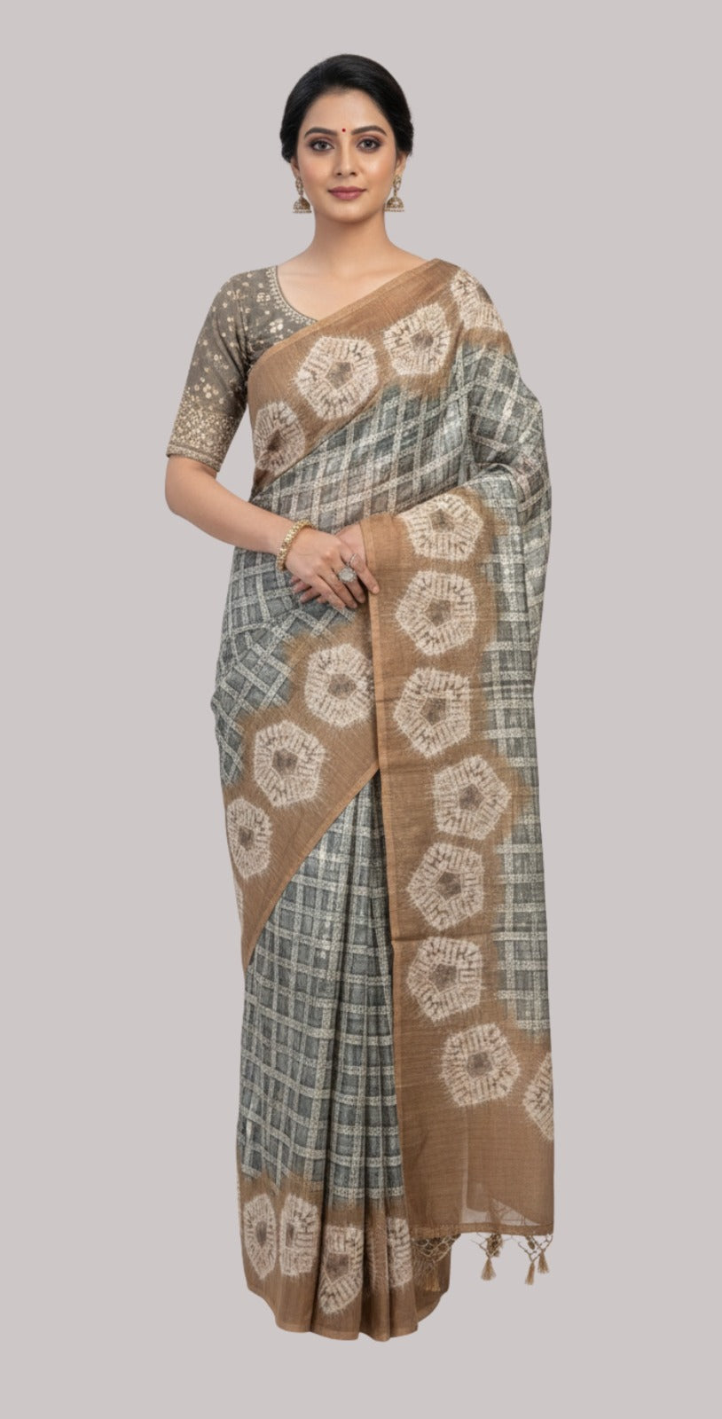 fancy cotton saree ( Midnight Grey Color)