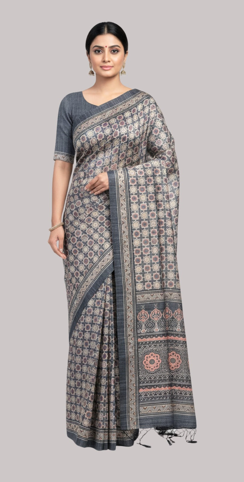 Summer silk saree (Beige Grey Color )