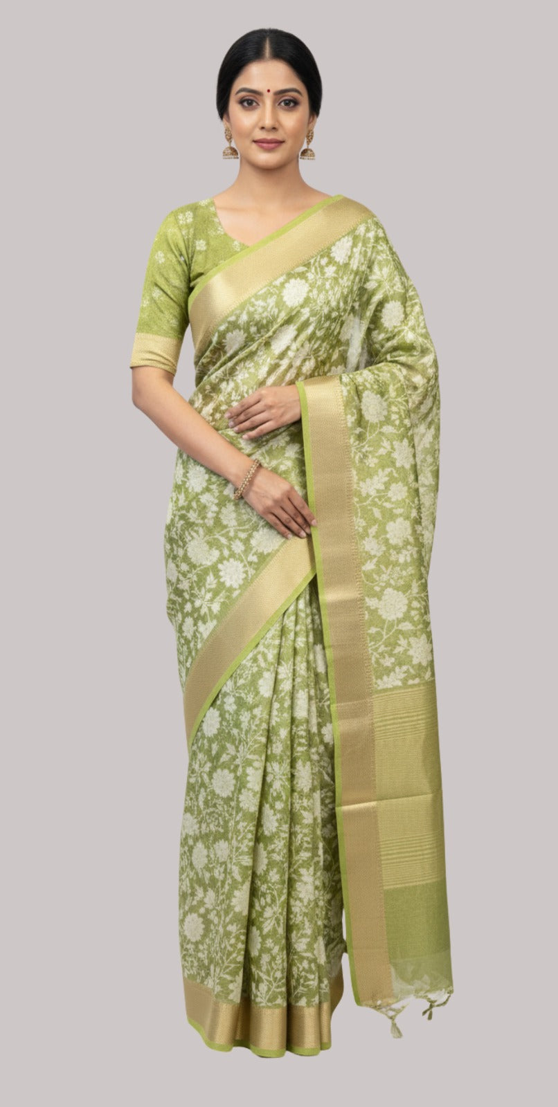 Banarasi tissue cotton saree ( Mehendi Color )