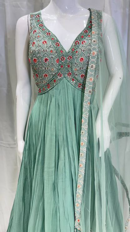 Georgette Model Gown (Aqua Blue)