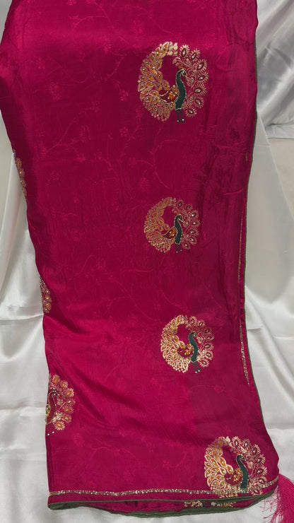 Fancy embroidery Silk Saree (Cherry Red)