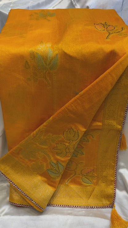 Floral Silk Saree (Yellow)